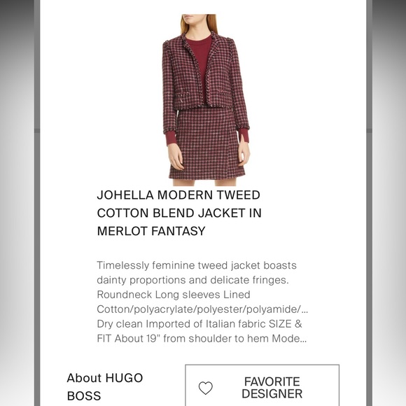 New Hugo Boss Johella Modern Tweed Cotton Blend Jacket. Red. Size 4 - Picture 15 of 15